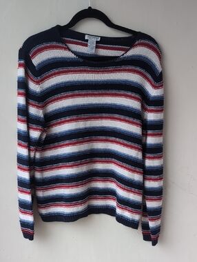 Striped Crewneck Sweater - Navy, White & Red
